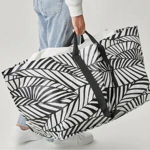 IKEA Black and White Leaf Print Tote Bag